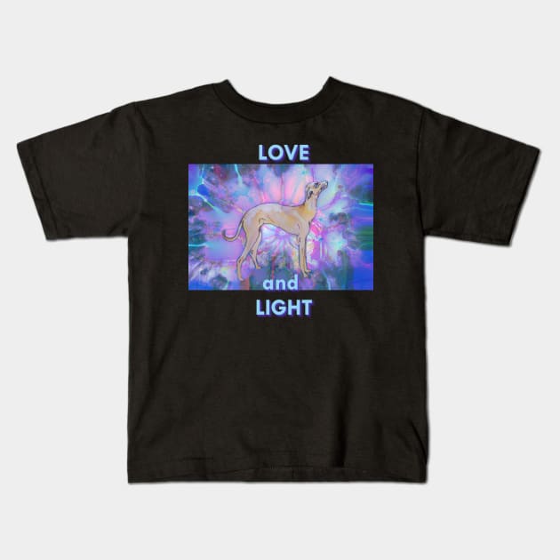 Love and Light Greyhound Kids T-Shirt by candimoonart